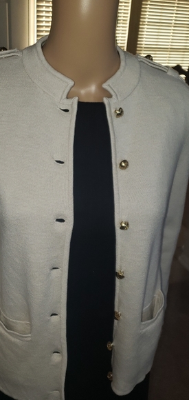 Talbots 4p merino wool military style cardigan - Picture 2 of 9